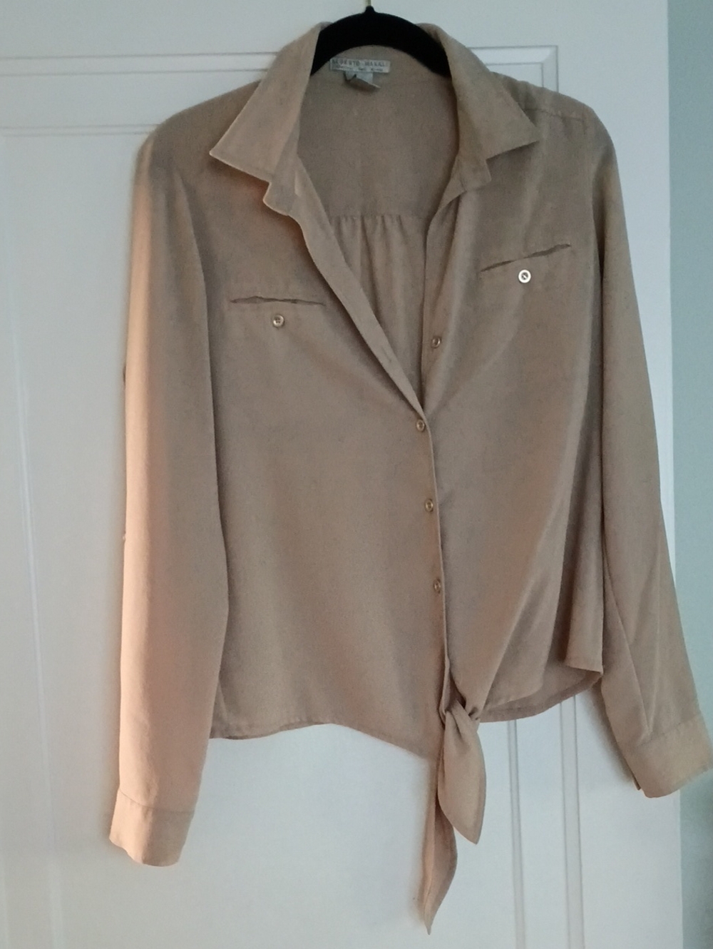 Vince Camuto Beige Tie-Front Button-Down Shirt